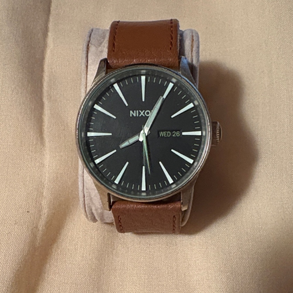Nixon The Sentry Brown Leather Strap Watch